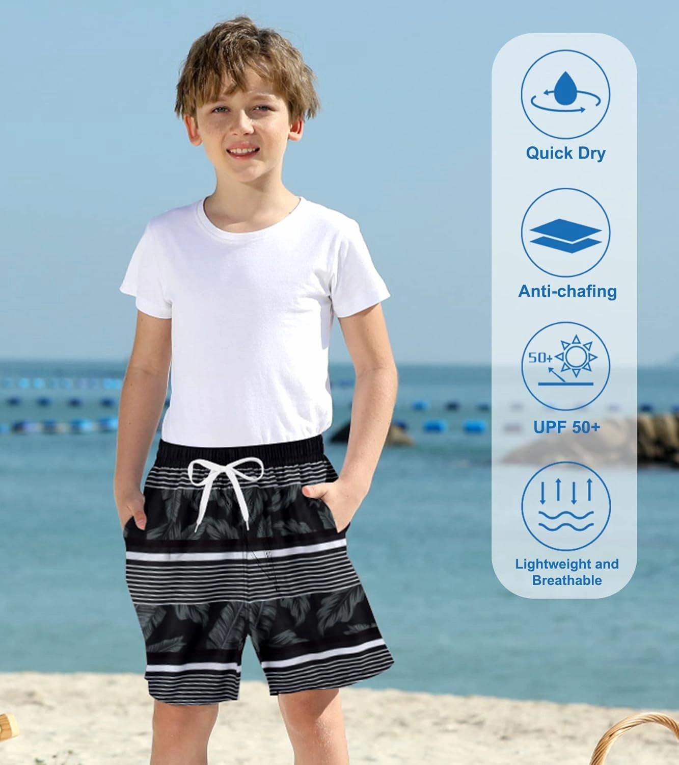 Belovecol Boys Swim Trunks with Compression Liner Anti-Chafe Swim Shorts Quick Dry UPF 50  Bathing Suits Swimwear 7-20T