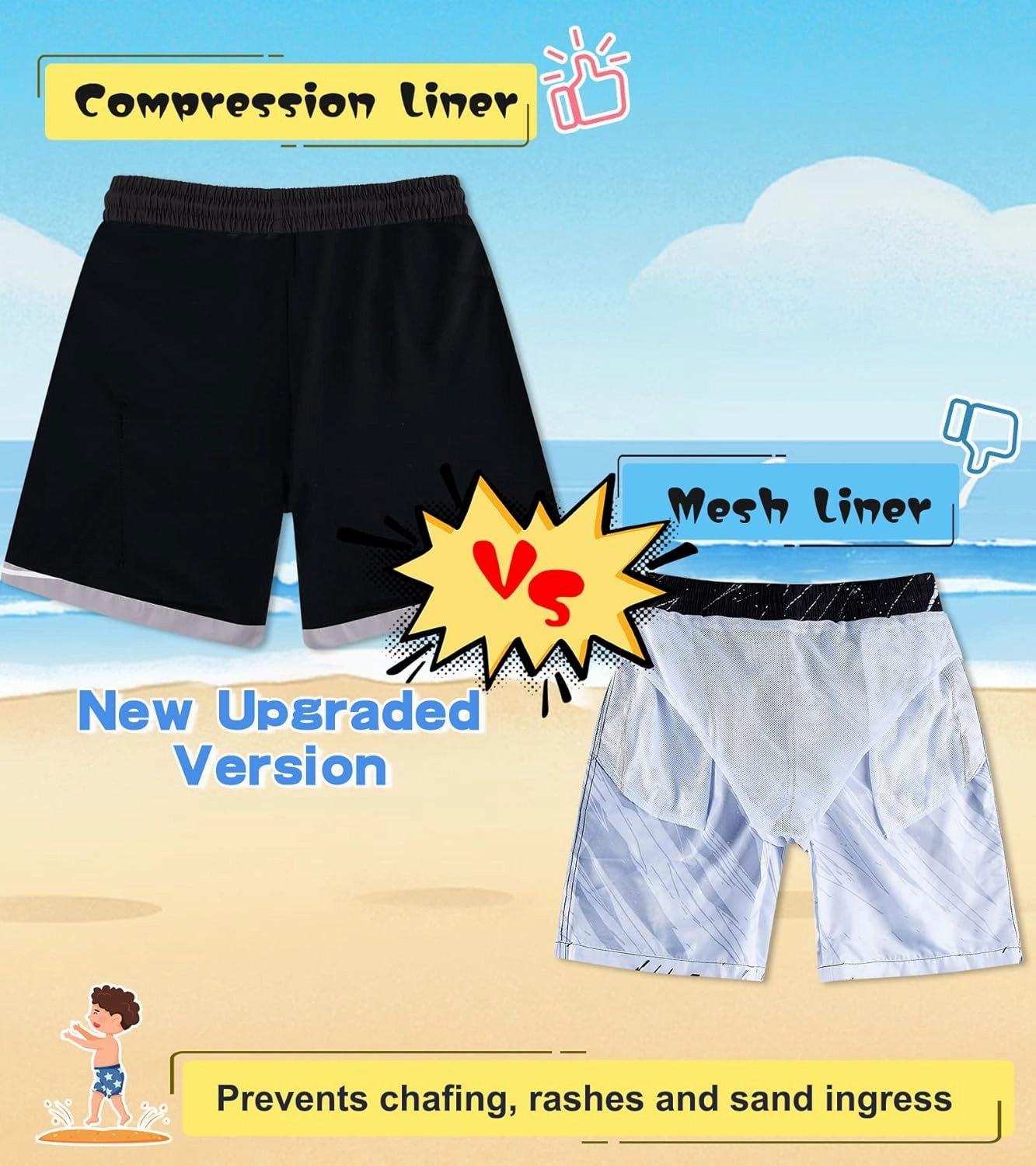 Belovecol Boys Swim Trunks with Compression Liner Anti-Chafe Swim Shorts Quick Dry UPF 50  Bathing Suits Swimwear 7-20T