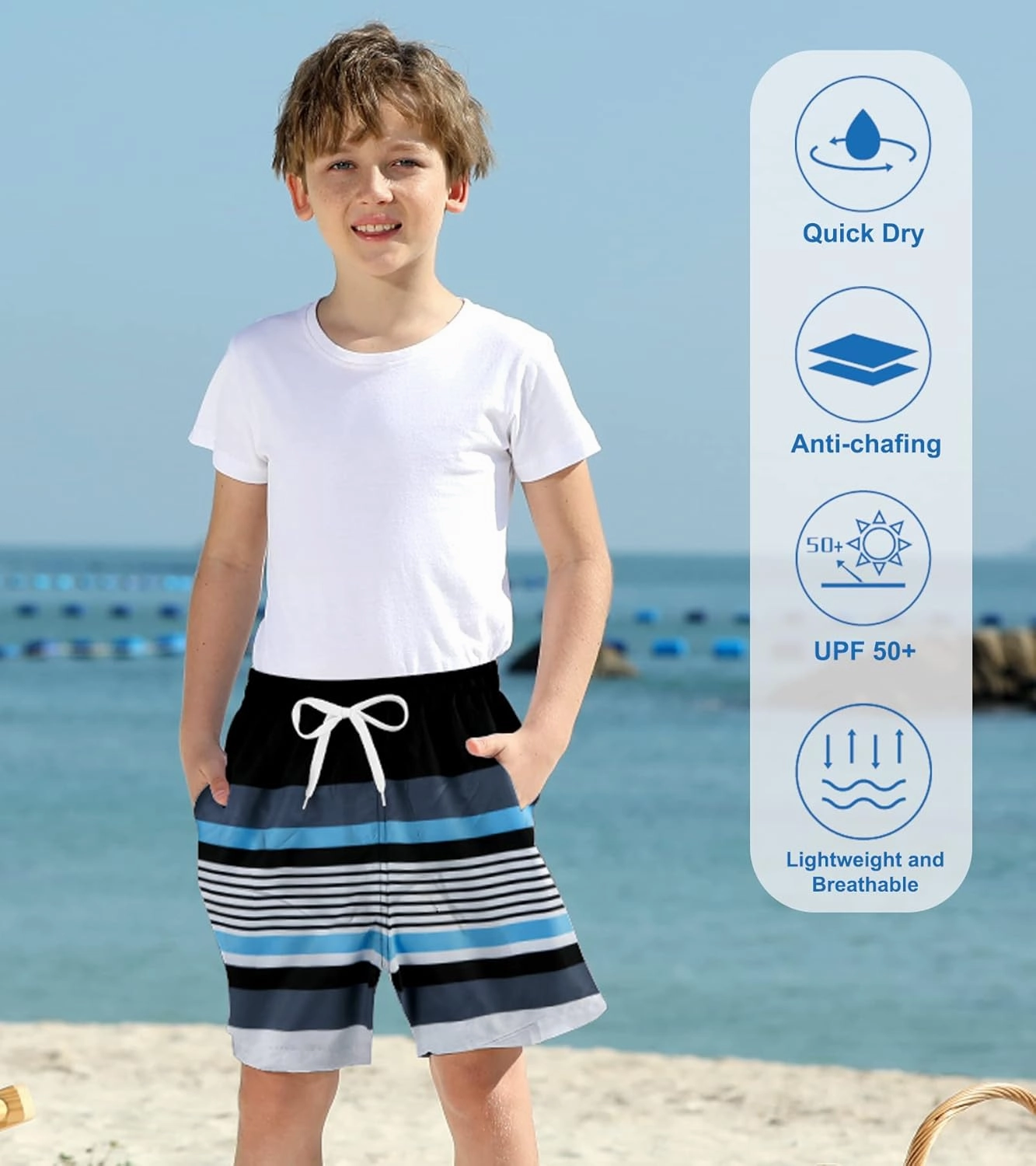 Belovecol Boys Swim Trunks with Compression Liner Anti-Chafe Swim Shorts Quick Dry UPF 50  Bathing Suits Swimwear 7-20T