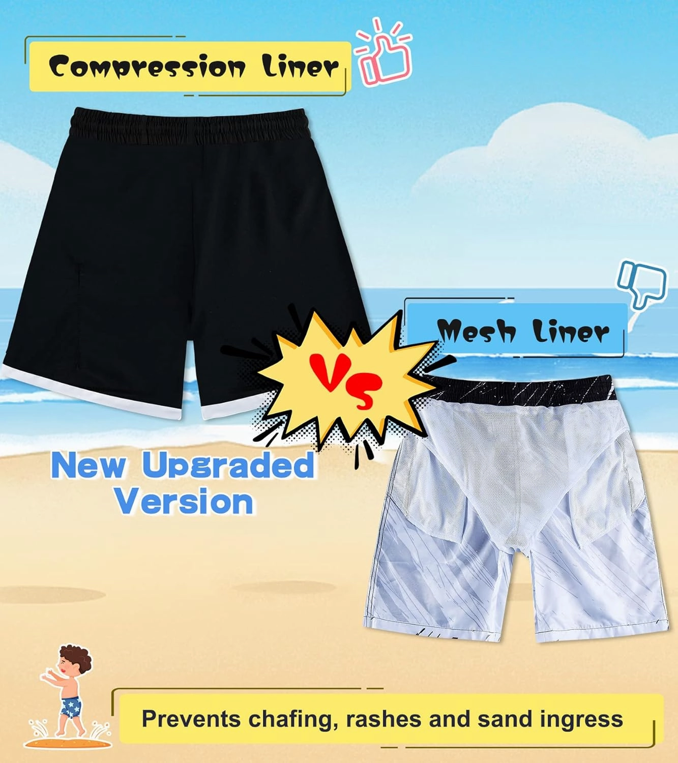 Belovecol Boys Swim Trunks with Compression Liner Anti-Chafe Swim Shorts Quick Dry UPF 50  Bathing Suits Swimwear 7-20T