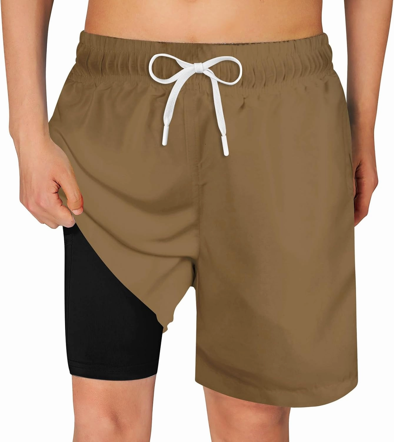 Belovecol Boys Swim Trunks with Compression Liner Solid Color Bathing Suits Quick Dry Swimwear Summer Swimsuits 6-20T