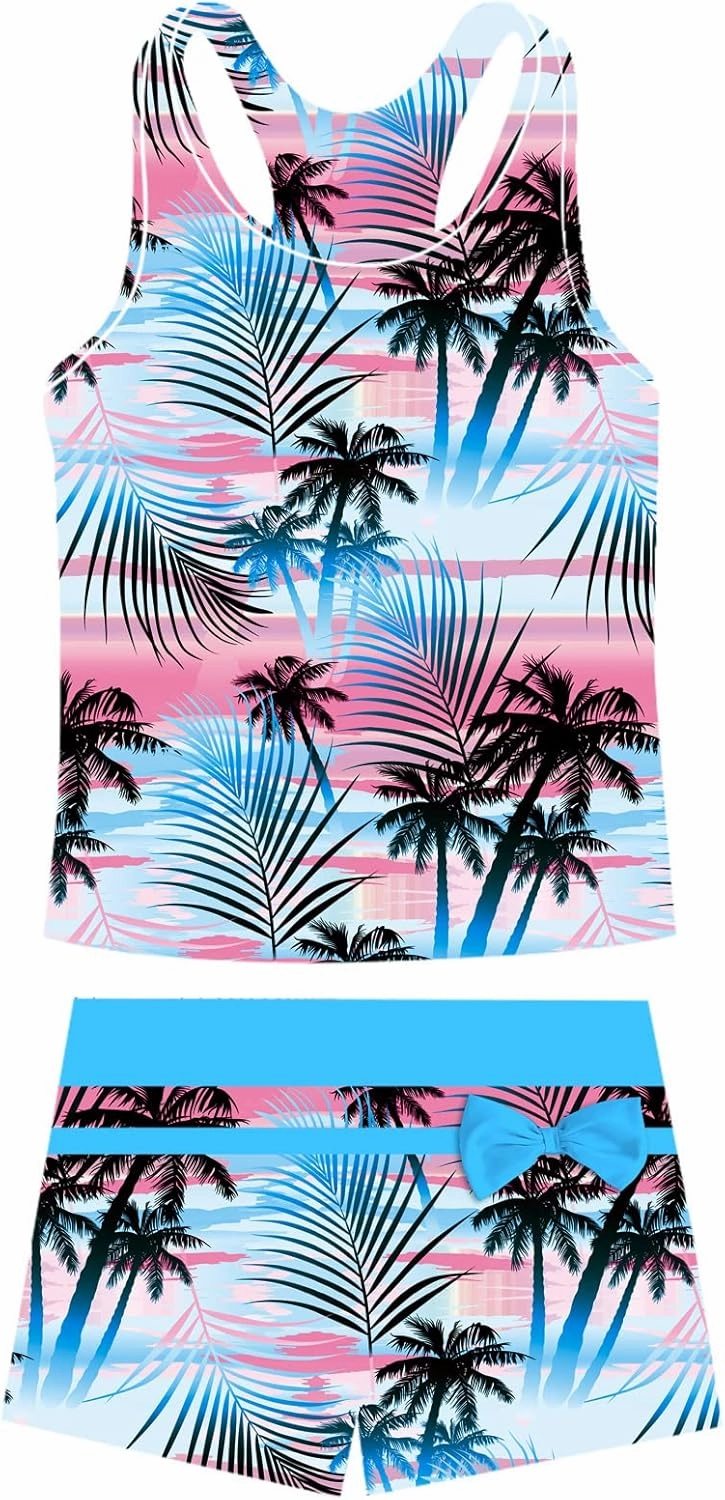 Belovecol Girls Swimsuits Two Piece Tankini Bathing Suits Boyshort Summer Beach Rash Guard Swimwear for 4-15T
