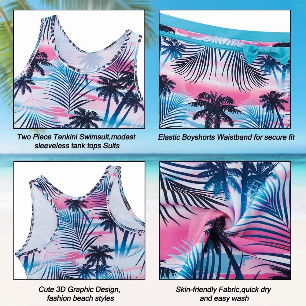 Belovecol Girls Swimsuits Two Piece Tankini Bathing Suits Boyshort Summer Beach Rash Guard Swimwear for 4-15T