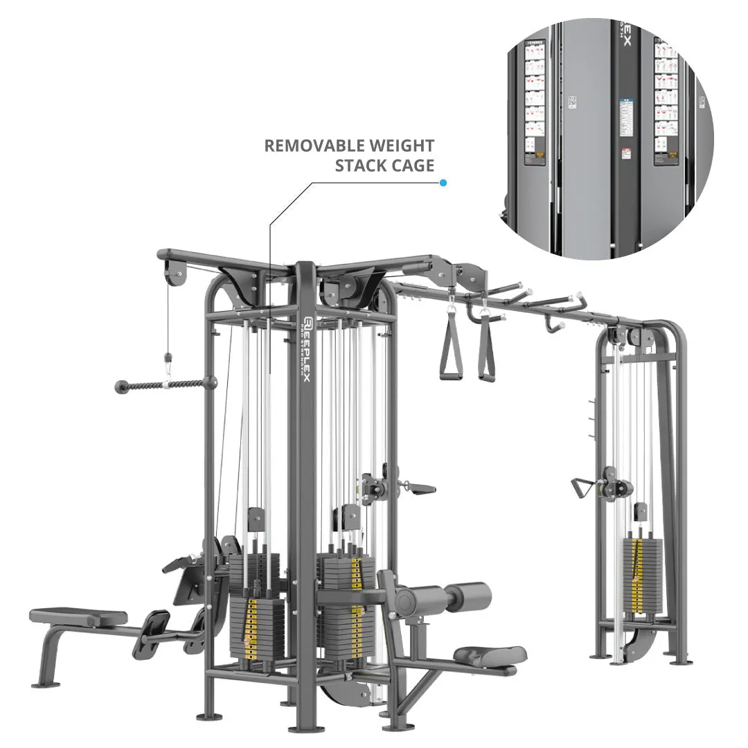 Reeplex Commercial 5 Station Jungle Gym with 150kg Heavy Weight Stacks, Massage gun deep tissue, Dumbbell rack