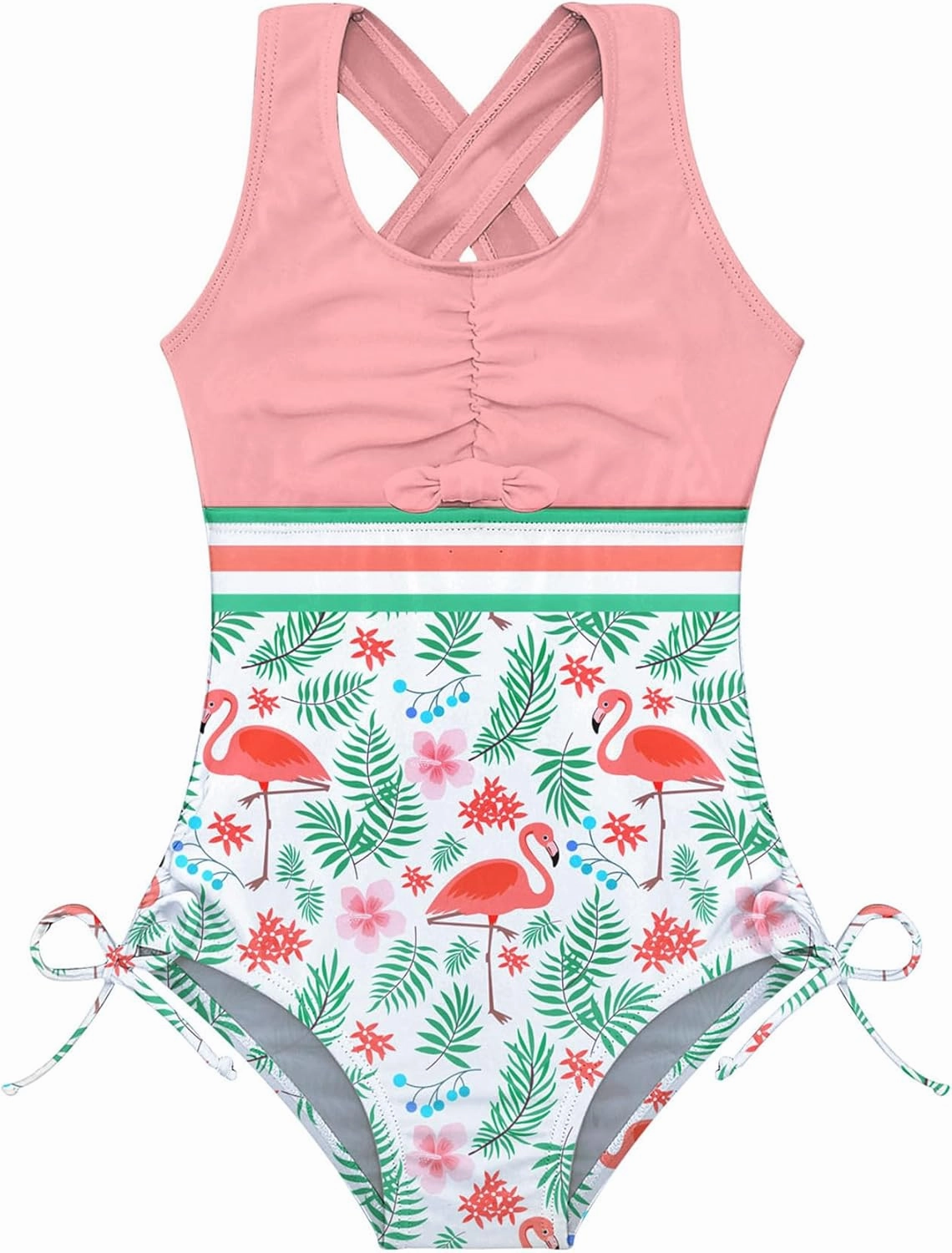 BFUSTYLE Girls One Piece Swimsuit Cute Striped Bathing Suit Hawaii Swimwear 4-13 Years