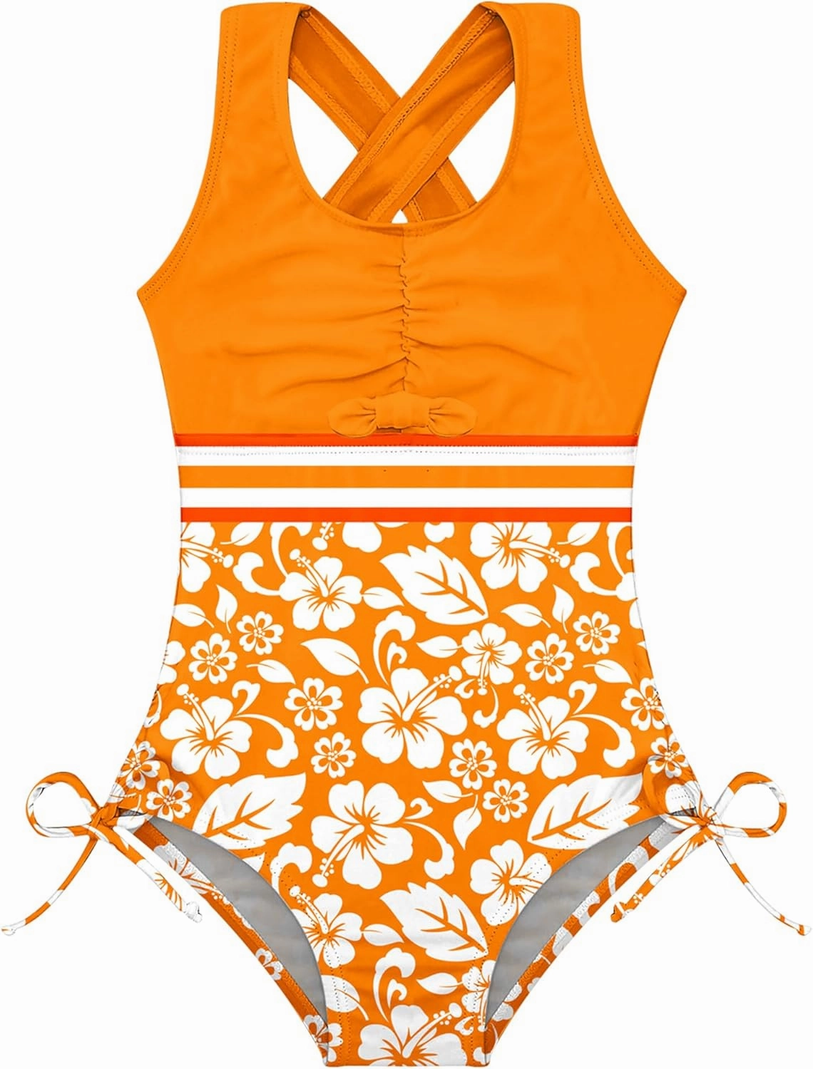 BFUSTYLE Girls One Piece Swimsuit Cute Striped Bathing Suit Hawaii Swimwear 4-13 Years