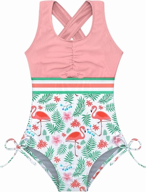 BFUSTYLE Girls One Piece Swimsuit Cute Striped Bathing Suit Hawaii Swimwear 4-13 Years