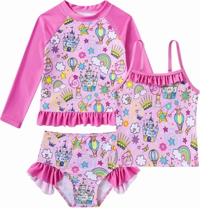 BFUSTYLE Girls Swimsuit 3 Pieces Rash Guard Kids Long Sleeves Bathing Suit 3-8 Years Sun Proction Swimwear Tankini