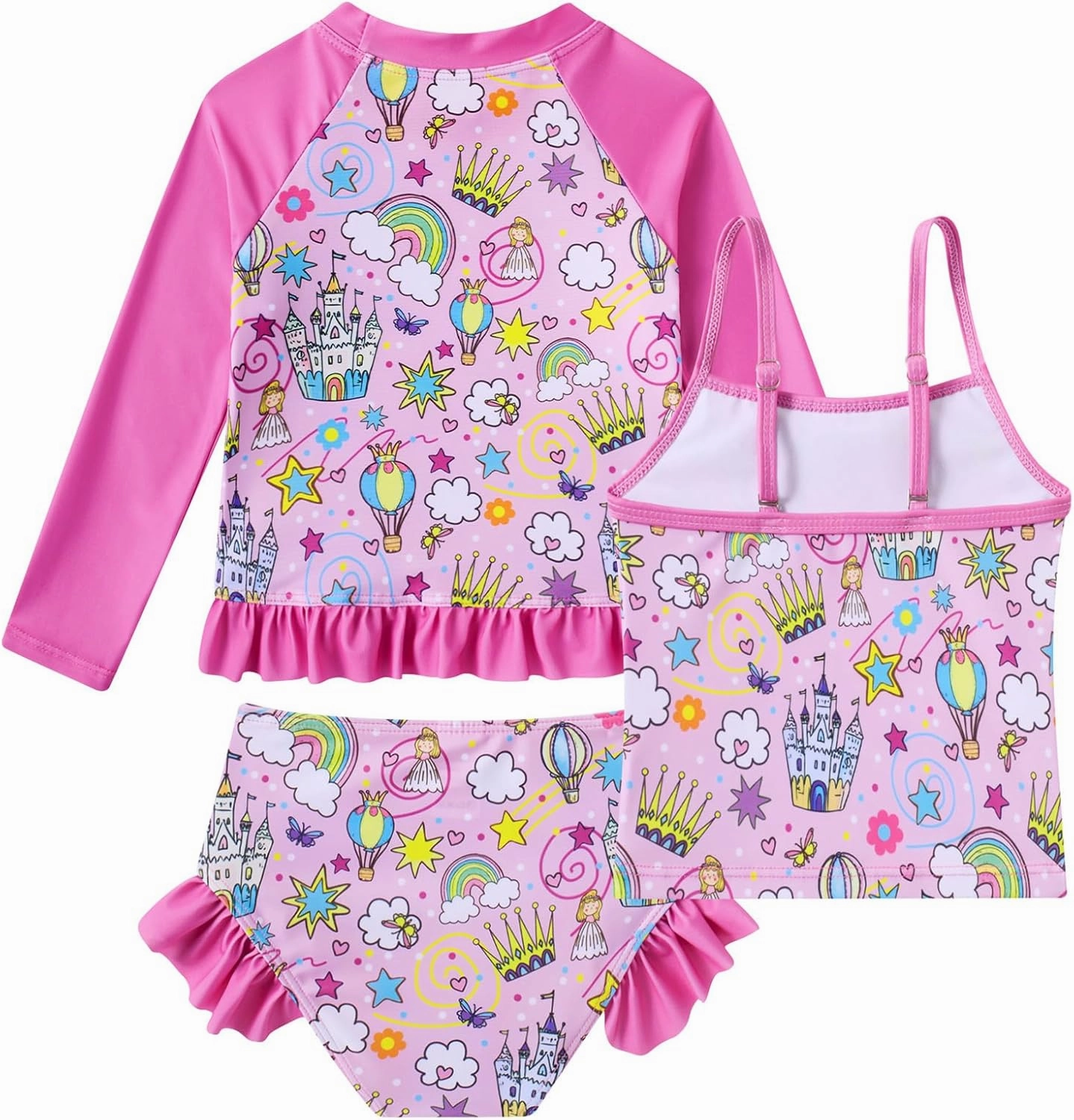 BFUSTYLE Girls Swimsuit 3 Pieces Rash Guard Kids Long Sleeves Bathing Suit 3-8 Years Sun Proction Swimwear Tankini
