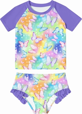 BFUSTYLE Little Girls Rash Guard Swimsuit 2-Piece Bathing Suit for Kids 5-9 Years