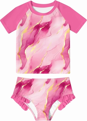 BFUSTYLE Little Girls Rash Guard Swimsuit 2-Piece Bathing Suit for Kids 5-9 Years