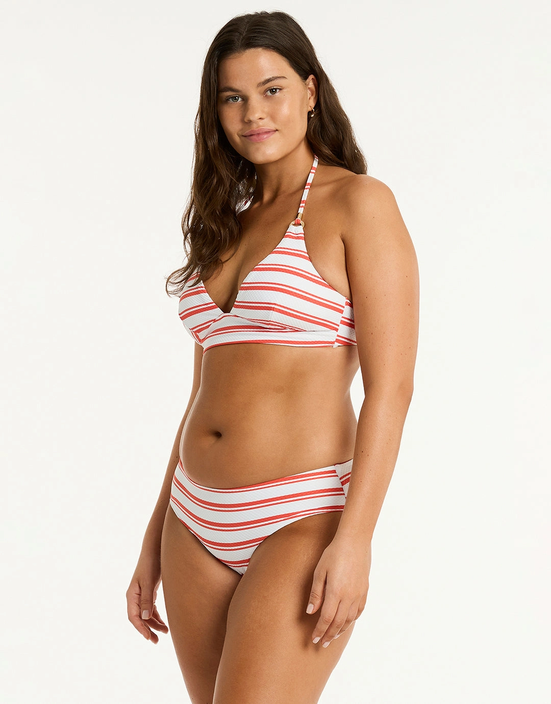 Biarritz Mid Bikini Pant - White and Red Stripe