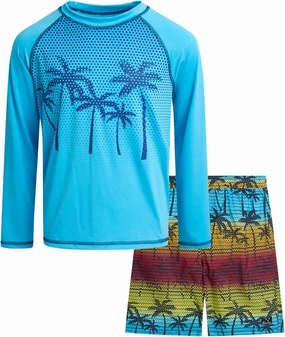 Big Chill Boys Rash Guard Set - 2 Piece UPF 50  Long Sleeve Swim Shirt and Bathing Suit Swim Trunks for Boys (Sizes: 4-14)
