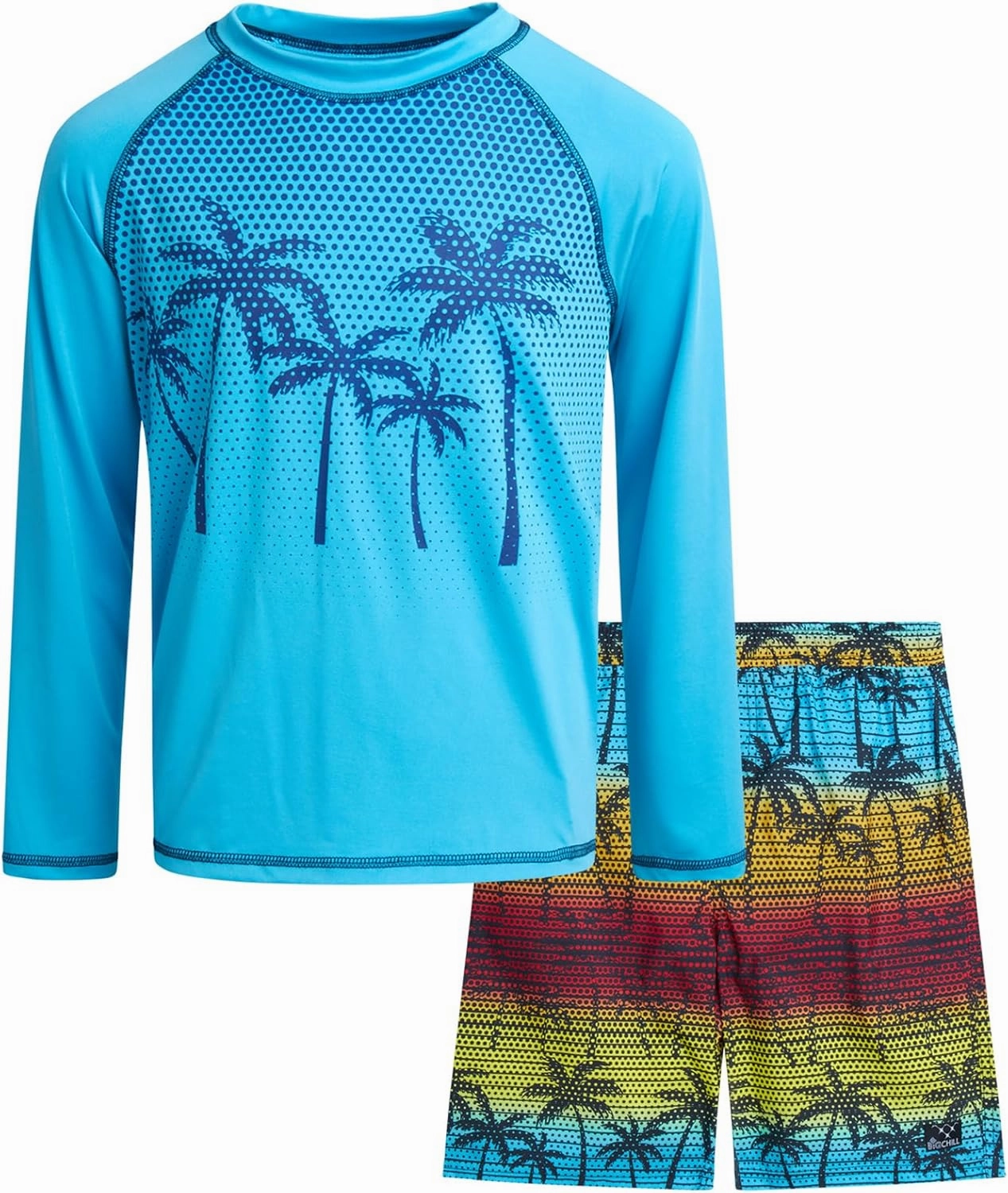 Big Chill Boys Rash Guard Set - 2 Piece UPF 50  Long Sleeve Swim Shirt and Bathing Suit Swim Trunks for Boys (Sizes: 4-14)