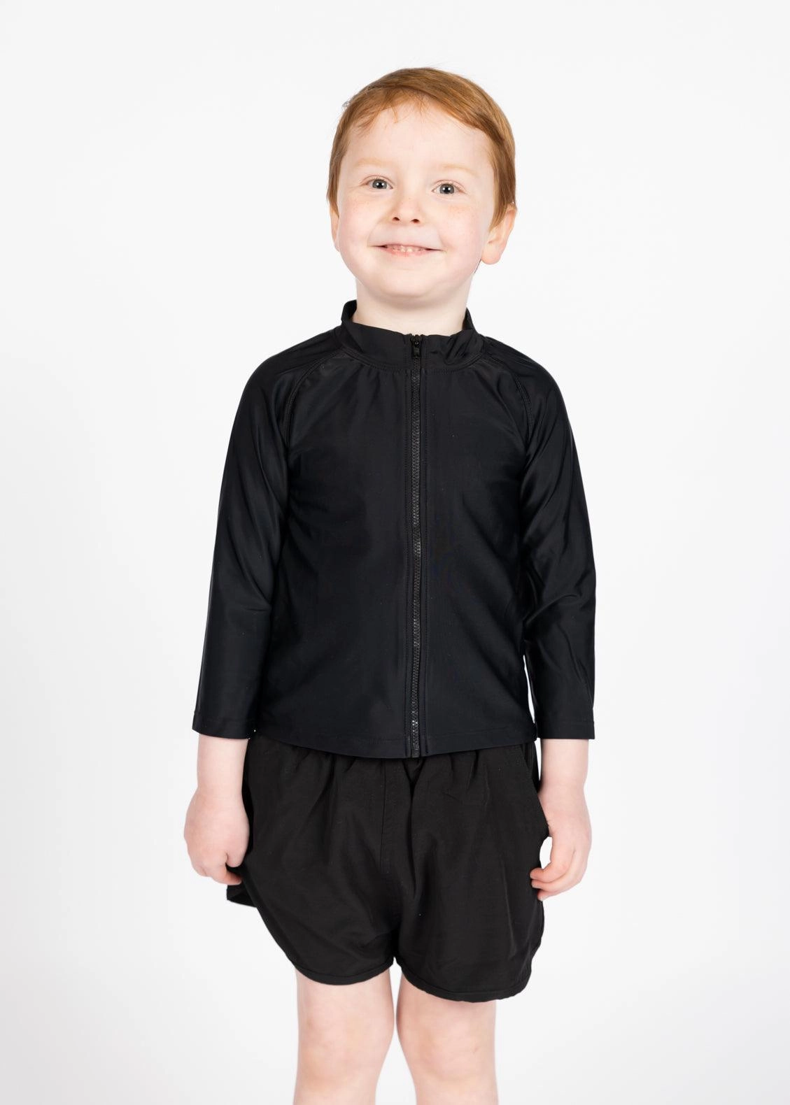 Black | Mini Rashguard Top (Unisex) with Zipper