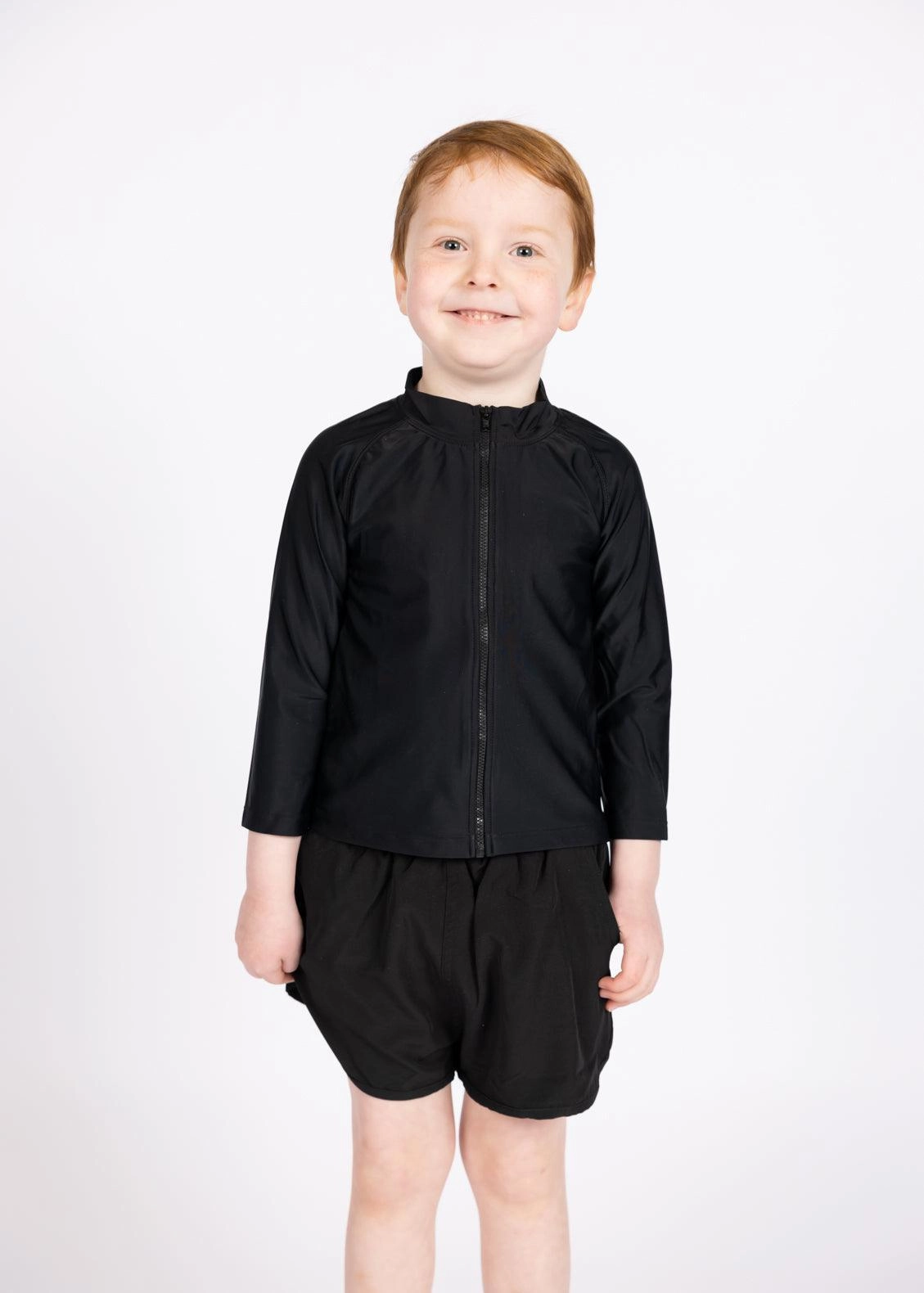 Black | Mini Rashguard Top (Unisex) with Zipper