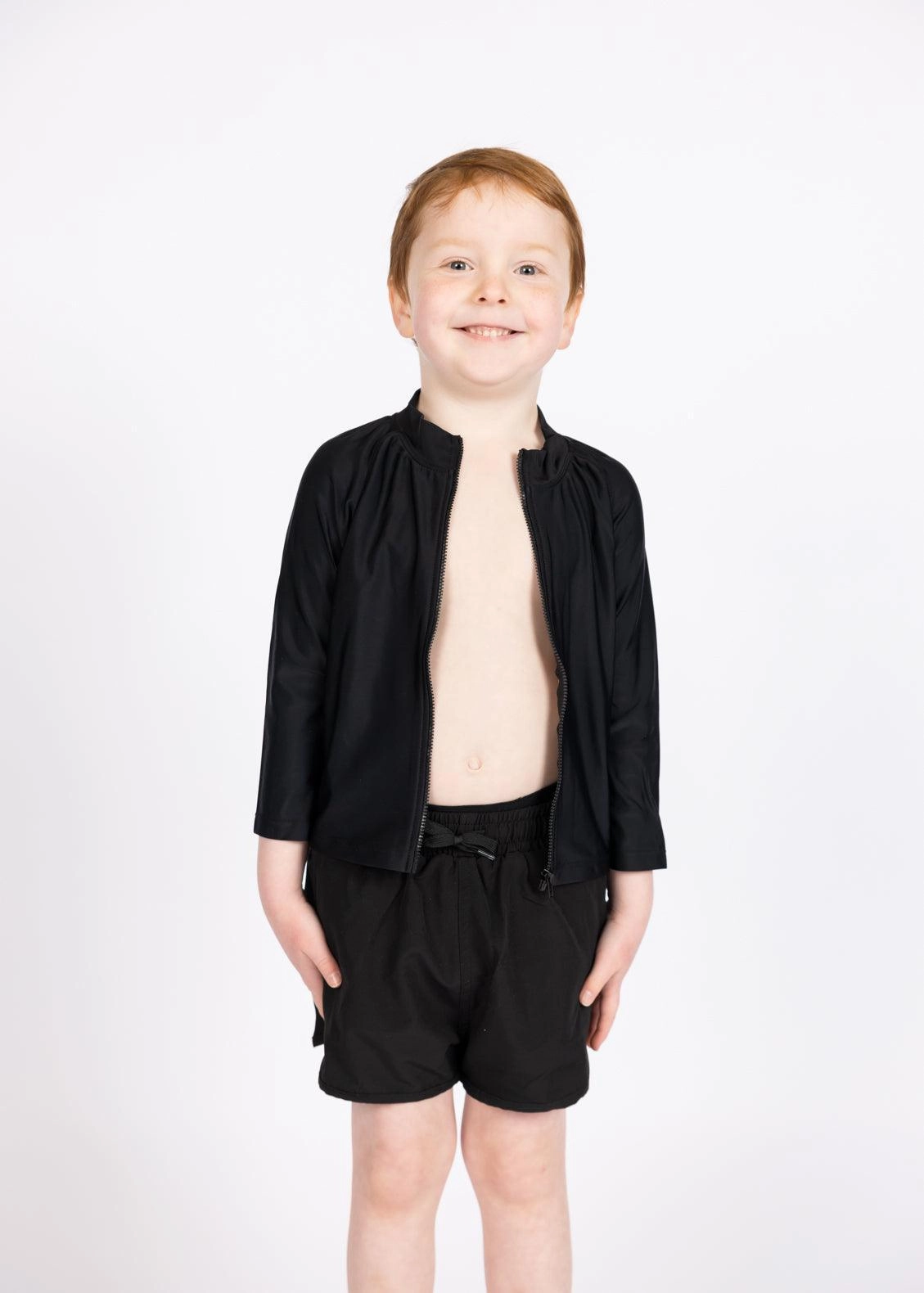 Black | Mini Rashguard Top (Unisex) with Zipper