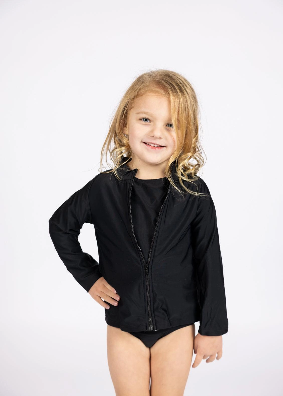 Black | Mini Rashguard Top (Unisex) with Zipper