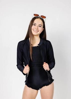 Black | Youth Rashguard Top (Unisex) with Zipper