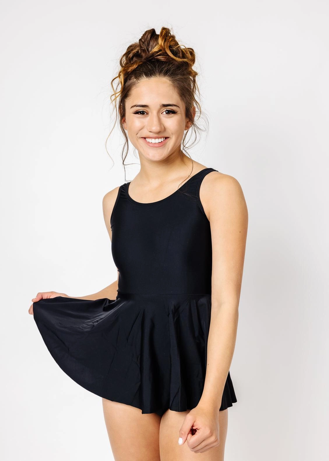 Black | Youth Skirted One-Piece