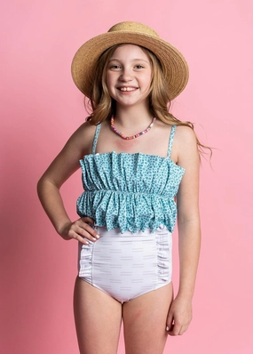 Blue Ditsy Floral | Youth Oversized Ruffle Top