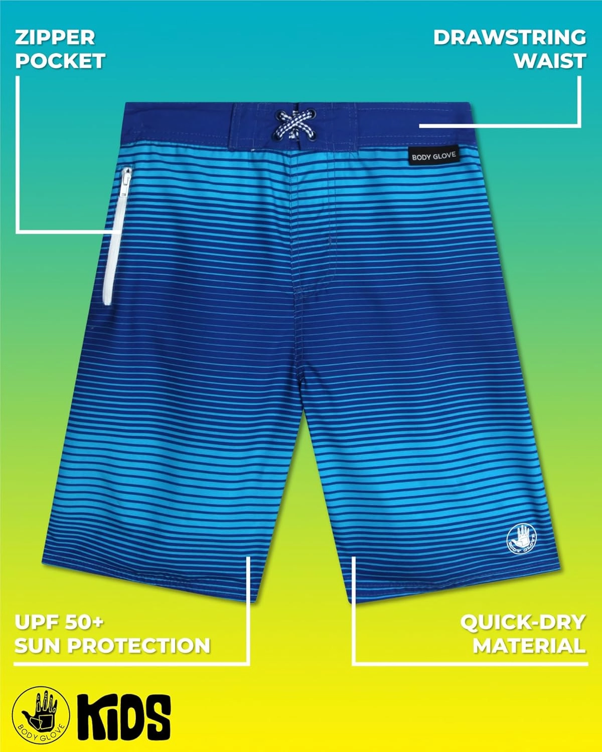 Body Glove Boys Swim Board Shorts - UPF 50  Quick Dry Boys Swim Trunks Bathing Suit Kids Swimwear with Pockets(Sizes: 8-18)