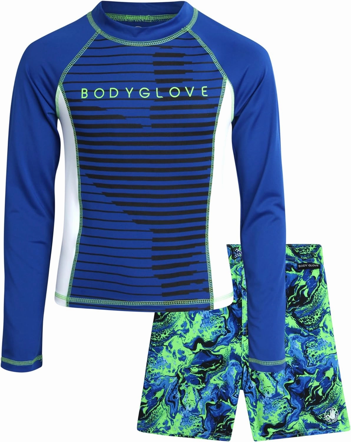 Body Glove Boys Swim Set - 2 Piece Boys Swim Trunks with Rash Guard UV Protection Swimsuit Kids Bathing Suits (Sizes 4-12)