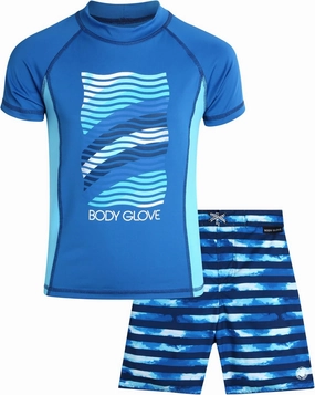Body Glove Boys Swim Set - 2 Piece Boys Swim Trunks with Rash Guard UV Protection Swimsuit Kids Bathing Suits (Sizes 4-12)