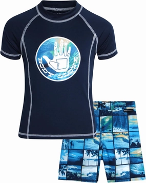 Body Glove Boys Swim Set - 2 Piece Boys Swim Trunks with Rash Guard UV Protection Swimsuit Kids Bathing Suits (Sizes 4-12)