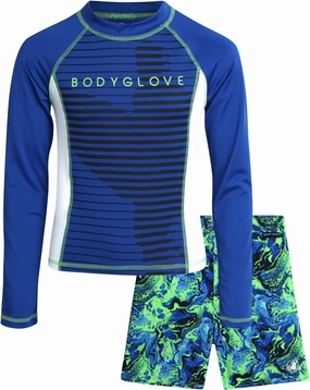 Body Glove Boys Swim Set - 2 Piece Boys Swim Trunks with Rash Guard UV Protection Swimsuit Kids Bathing Suits (Sizes 4-12)