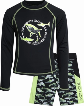 Body Glove Boys Swim Set - 2 Piece UPF 50  Swim Trunks and Rash Guard for Boys Kids Swimwear Set (Sizes: 4-12)