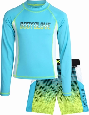 Body Glove Boys Swim Set - 2 Piece UPF 50  Swim Trunks and Rash Guard for Boys Kids Swimwear Set (Sizes: 4-12)