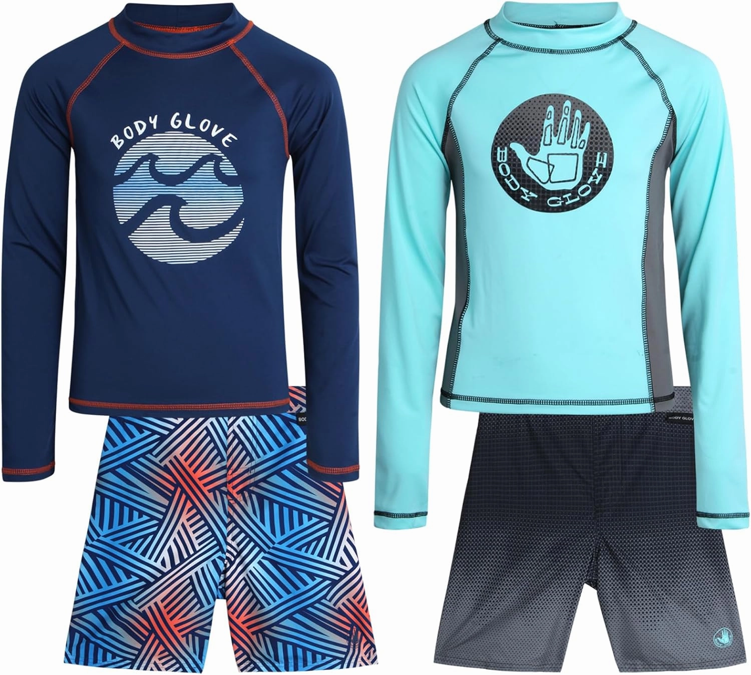Body Glove Boys Swim Set - 4 Piece UPF 50  Swim Trunks and Rash Guard for Boys Kids Swimwear Set (Sizes: 4-12)