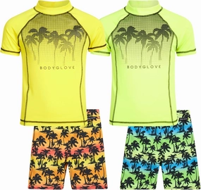 Body Glove Boys Swim Set - 4 Piece UPF 50  Swim Trunks and Rash Guard for Boys Kids Swimwear Set (Sizes: 4-12)