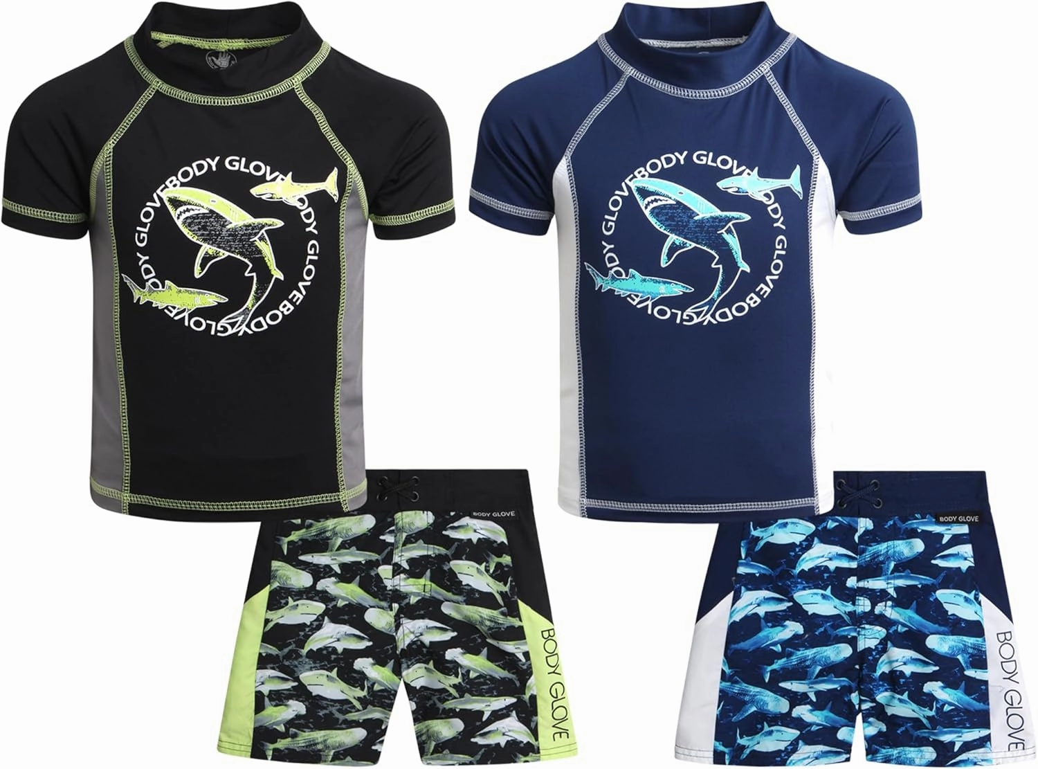 Body Glove Boys Swim Set - 4 Piece UPF 50  Swim Trunks and Rash Guard for Boys Kids Swimwear Set (Sizes: 4-12)