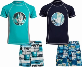Body Glove Boys Swim Set - 4 Piece UPF 50  Swim Trunks and Rash Guard for Boys Kids Swimwear Set (Sizes: 4-12)