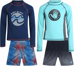 Body Glove Boys Swim Set - 4 Piece UPF 50  Swim Trunks and Rash Guard for Boys Kids Swimwear Set (Sizes: 4-12)