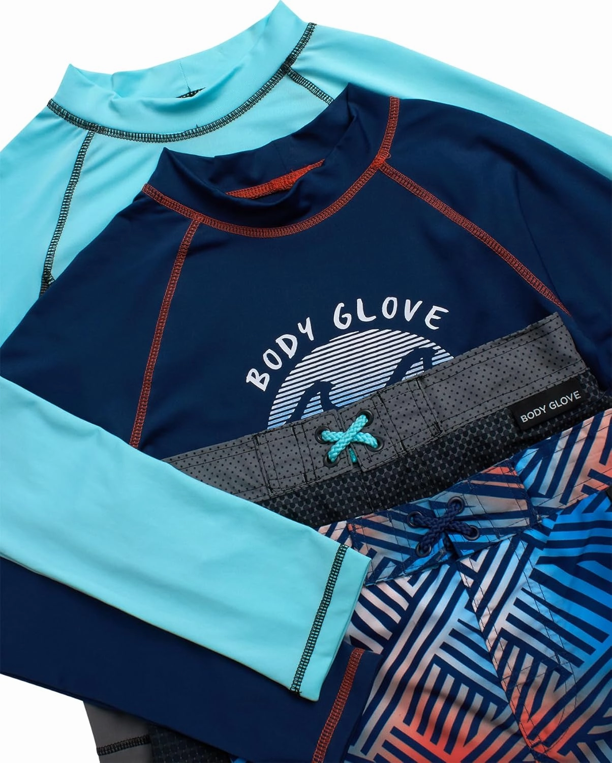 Body Glove Boys Swim Set - 4 Piece UPF 50  Swim Trunks and Rash Guard for Boys Kids Swimwear Set (Sizes: 4-12)