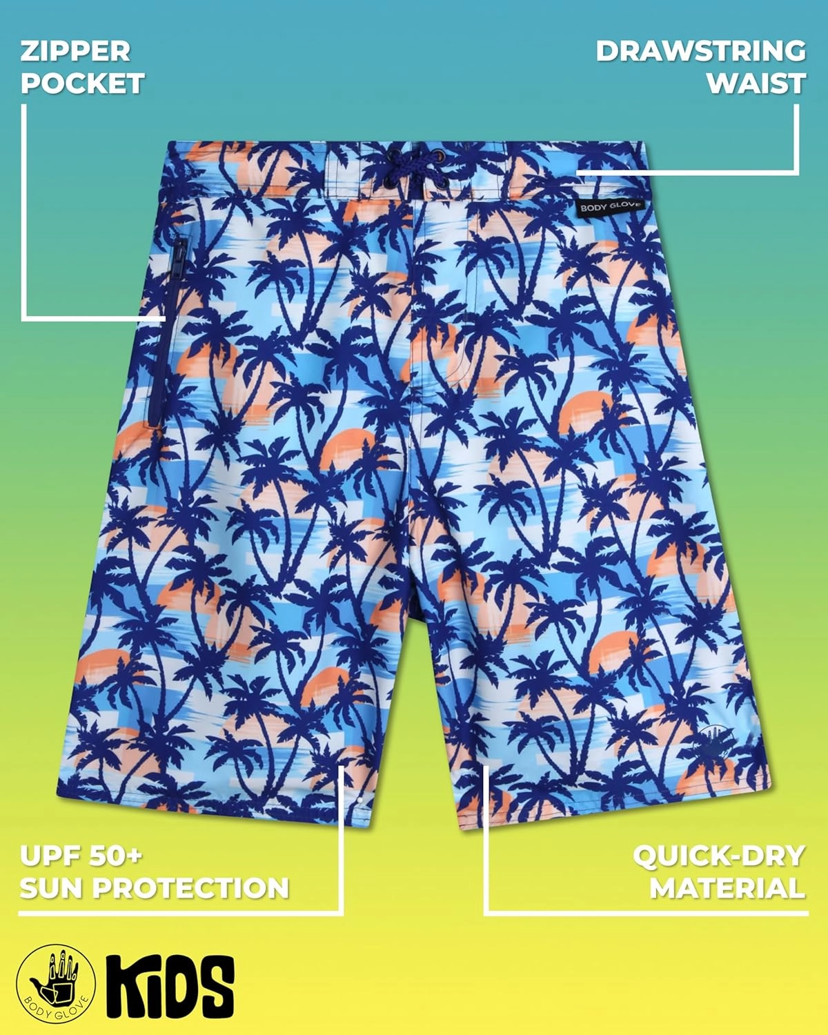 Body Glove Boys Swim Trunks - UPF 50  Quick Dry Boys Swim Board Shorts Bathing Suit Kids Swimwear with Pockets (Sizes: 8-16)