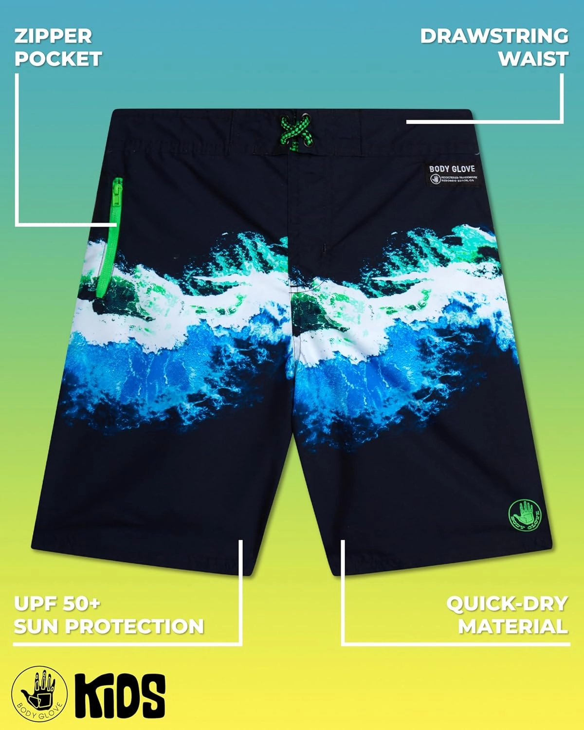 Body Glove Boys Swim Trunks - UPF 50  Quick Dry Boys Swim Board Shorts Bathing Suit Kids Swimwear with Pockets (Sizes: 8-16)