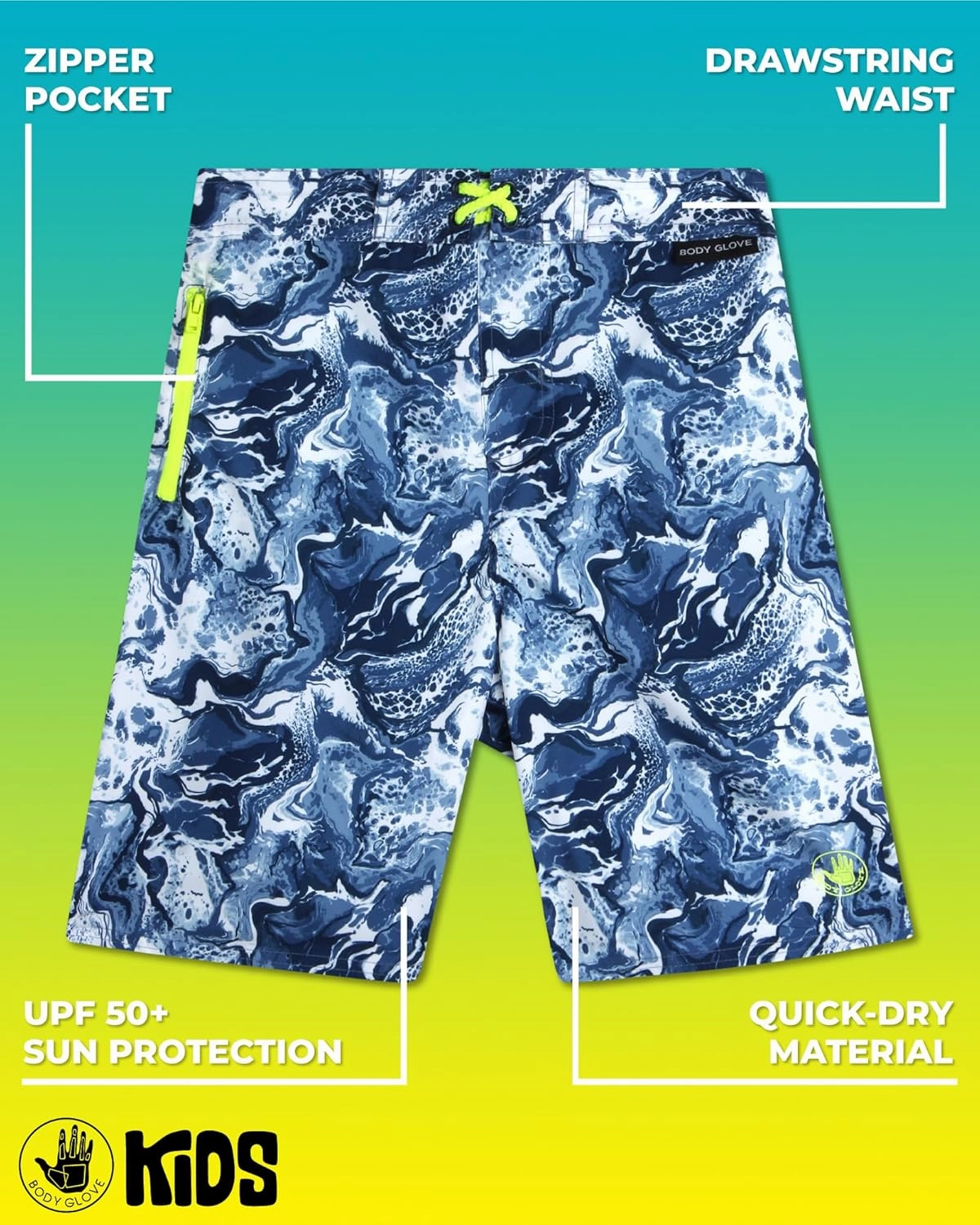 Body Glove Boys Swim Trunks - UPF 50  Quick Dry Boys Swim Board Shorts Bathing Suit Kids Swimwear with Pockets (Sizes: 8-16)