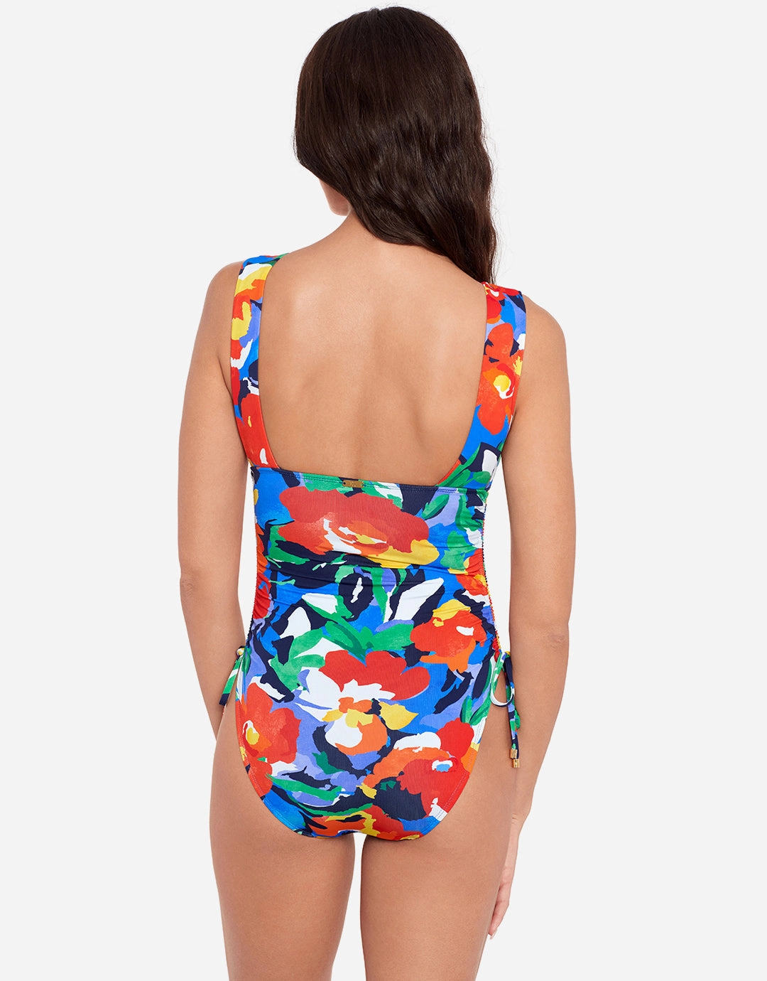 Bold Abstract Floral Ruched Plunge Swimsuit
