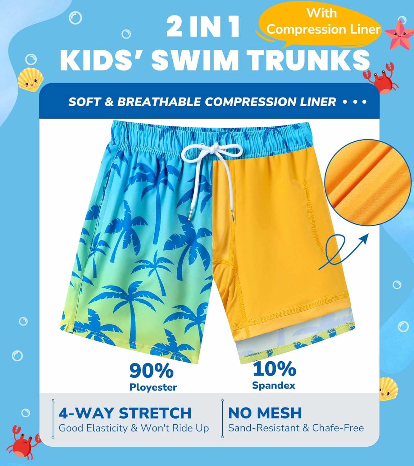 Boys Bathing Suits Anti-Chafe Boys Swim Trunks with Compression Liner Boy Swim Shorts Quick Dry Youth Swimsuit Size 8-16