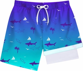 Boys Quick Dry Swim Trunks with Compression Liner 2 in 1 Beach Stretch Swim Shorts