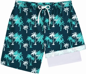 Boys Quick Dry Swim Trunks with Compression Liner 2 in 1 Beach Stretch Swim Shorts