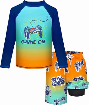Boys Rash Guard Swim Set with Swim Trunks Bathing Suit Long Sleeve Swim Shirt Quick Dry Swimsuit Kids Swimwear Size 7-16