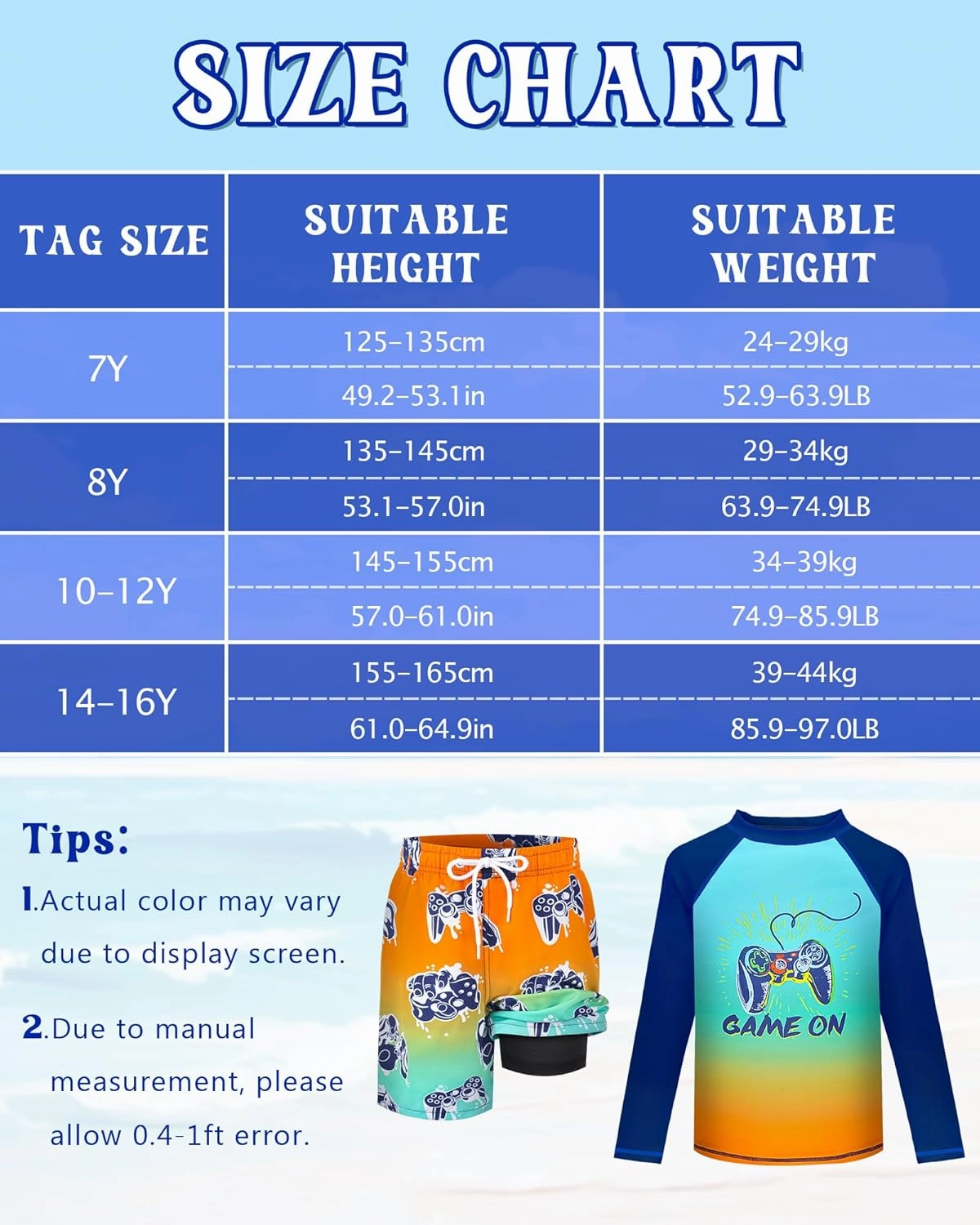 Boys Rash Guard Swim Set with Swim Trunks Bathing Suit Long Sleeve Swim Shirt Quick Dry Swimsuit Kids Swimwear Size 7-16