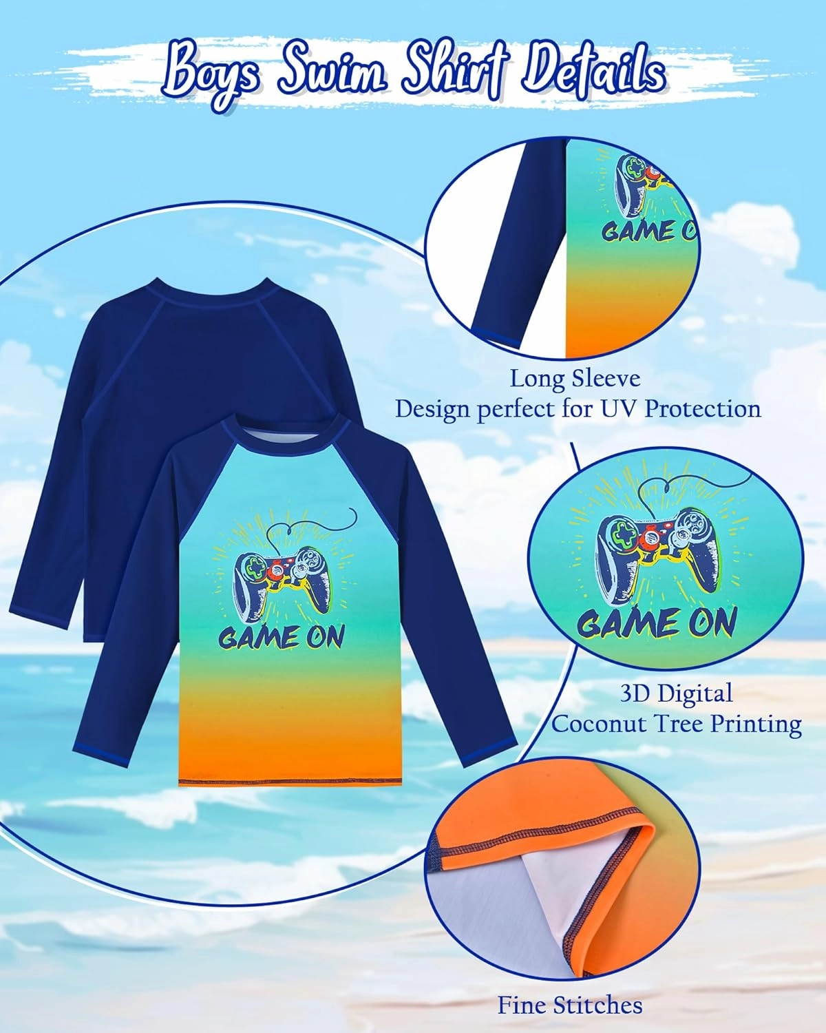 Boys Rash Guard Swim Set with Swim Trunks Bathing Suit Long Sleeve Swim Shirt Quick Dry Swimsuit Kids Swimwear Size 7-16