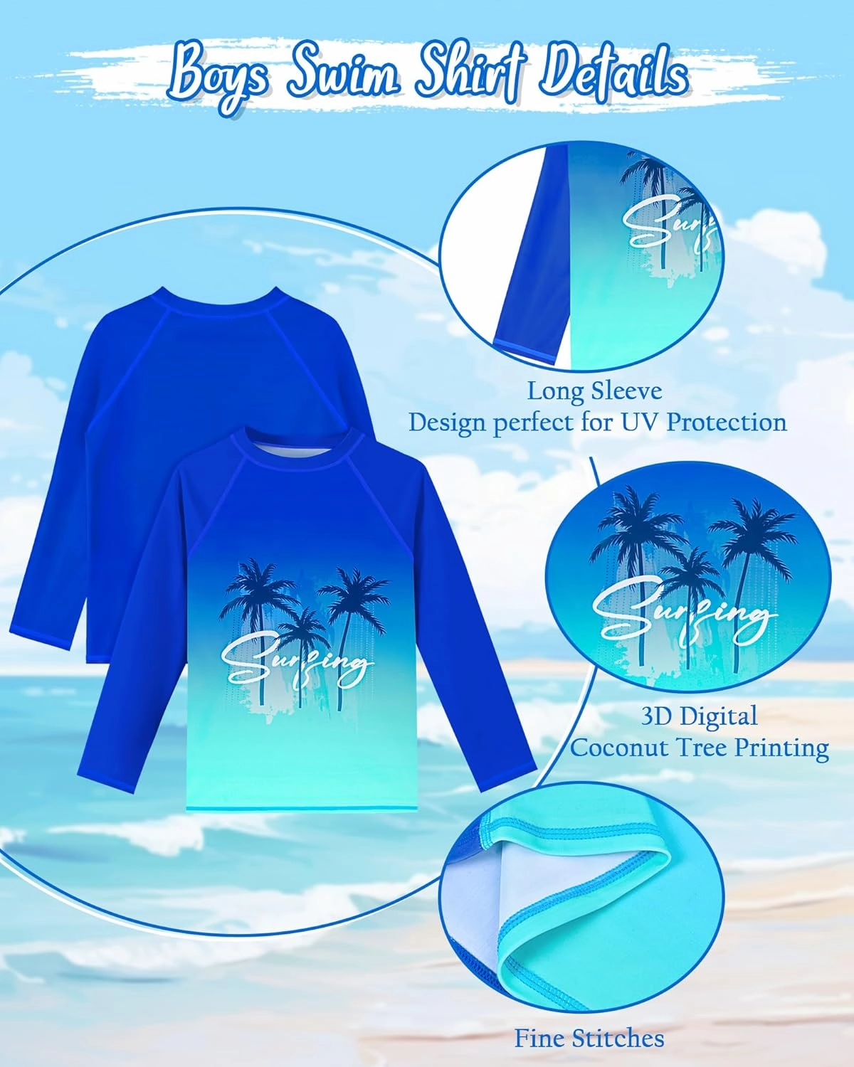 Boys Rash Guard Swim Set with Swim Trunks Bathing Suit Long Sleeve Swim Shirt Quick Dry Swimsuit Kids Swimwear Size 7-16