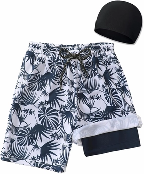 Boys Swim Trunks 2-16 Years Compression Liner Swimsuit Shorts fo Kids Quick-Dry Stretch Swimwear (Includes Swim Cap)